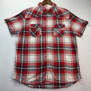 Urban Pipeline Men's L Pearl Snap Western Rodeo Plaid Short Sleeve Shirt Cotton